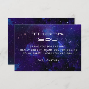 Watercolor space and stars. Planetarium birthday Thank You Card