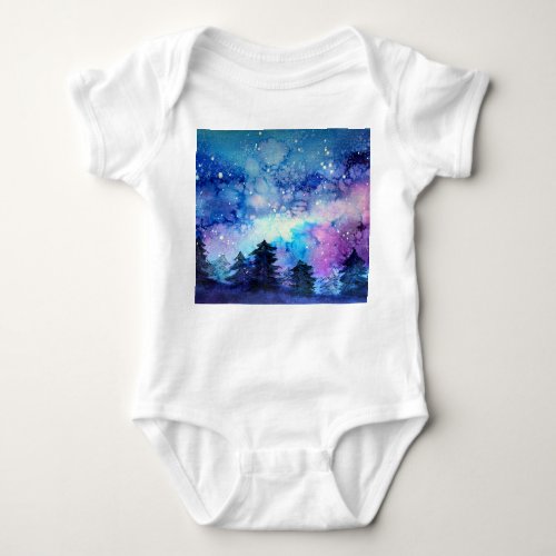 Watercolor Space Art Night Sky Trees Baby Bodysuit