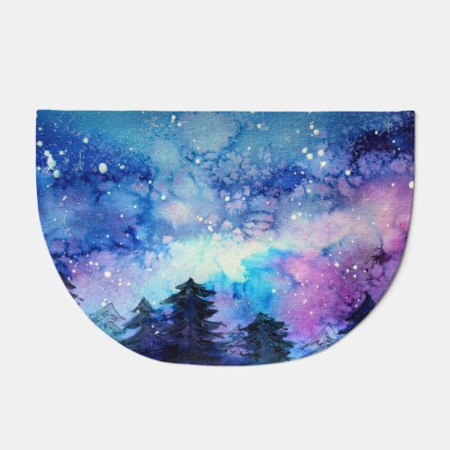 Watercolor Space Art Night Sky Trees Doormat