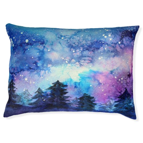 Watercolor Space Art Night Sky Trees Pet Bed