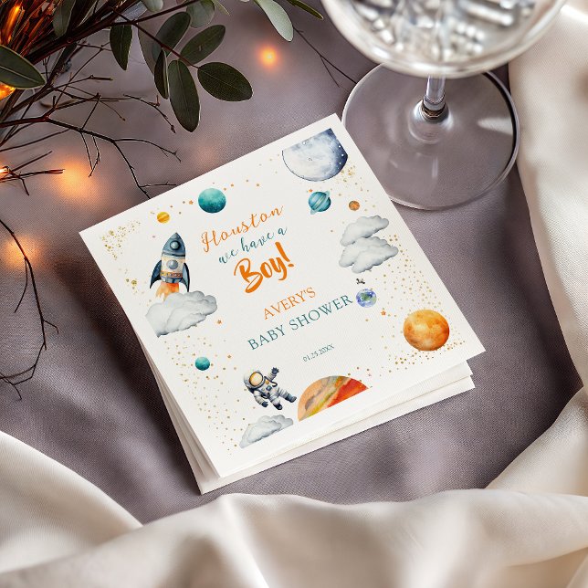Watercolor Space Baby Shower Napkins Rocket Planet (Creator Uploaded)