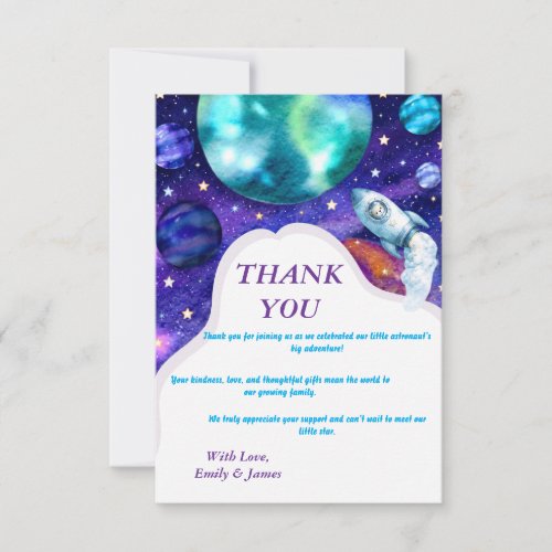 Watercolor Space Baby Shower Thank You Card