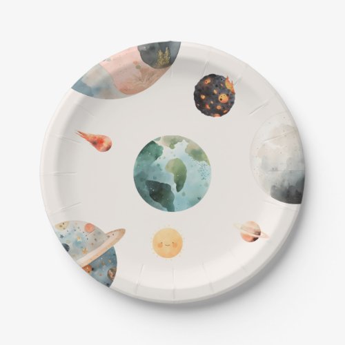 Watercolor Space Birthday Paper Plates