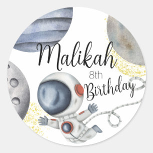 Watercolor Space Birthday Party for Boy or Girl Classic Round Sticker