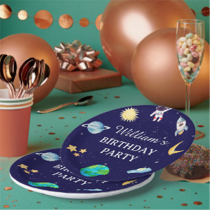 Watercolor Space Birthday Party Paper Plates