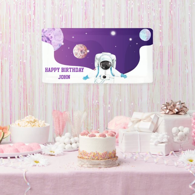  Watercolor Space Galaxy Astronaut Birthday  Banner (Party)