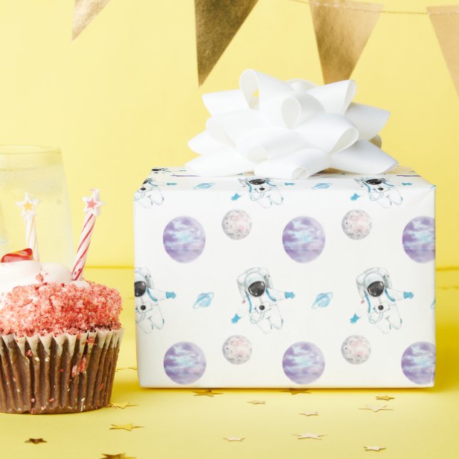  Watercolor Space Galaxy Astronaut  Wrapping Paper (Birthday Party)
