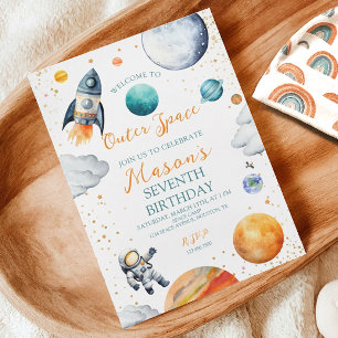 Watercolor Space Galaxy Birthday Invitation