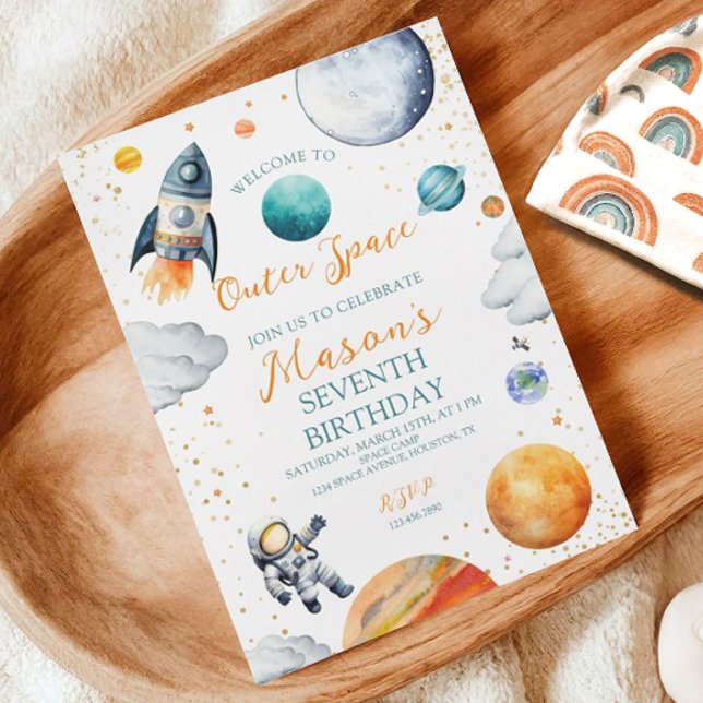 Watercolor Space Galaxy Birthday Invitation (Creator Uploaded)
