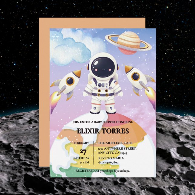 Watercolor Space Little Explorer Baby Shower  Invitation (Creator Uploaded)