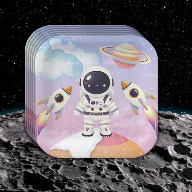 Watercolor Space Little Explorer Baby Shower  Paper Plates (Creator Uploaded)