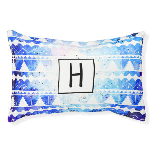 Watercolor Space Nebula & Aztec Print Pet Bed