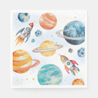 Watercolor Space Party Napkins