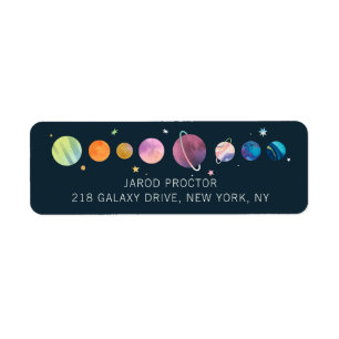Watercolor Space Planets Personalized Address Label