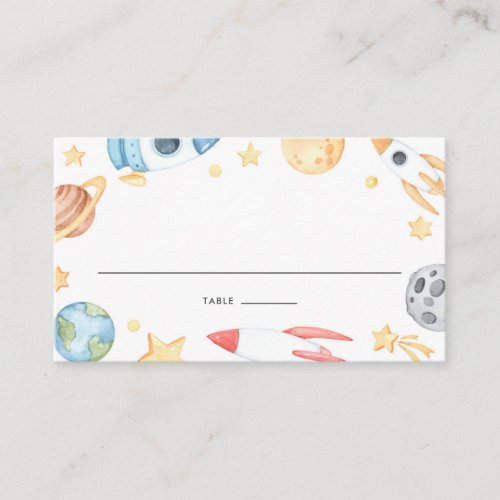 Watercolor Space Theme Birthday and Baby Shower Place Card