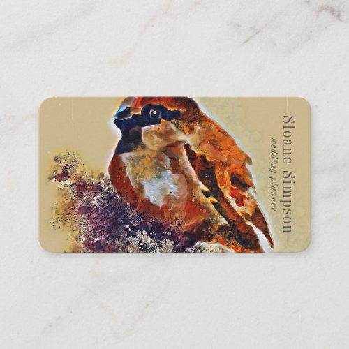 Watercolor Sparrow Abstract Painting Beige Business Card