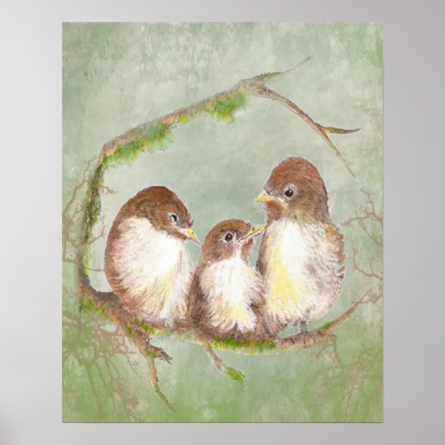 Watercolor Sparrow Bird Family Poster (Front)