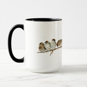 Watercolor sparrows on the branch mug