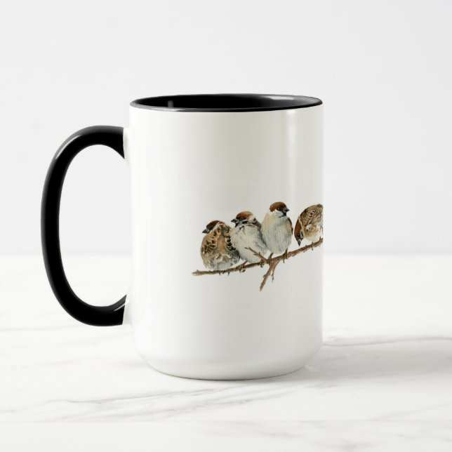Watercolor sparrows on the branch mug (Left)