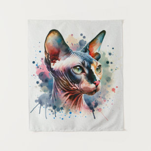 Watercolor Sphynx Cat Artistic Portrait Tapestry