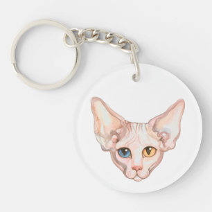 Watercolor Sphynx cat Keychain