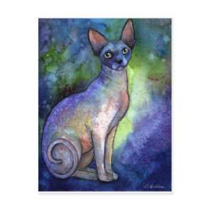 Watercolor Sphynx Sphinx Cat # 2 painting Postcard