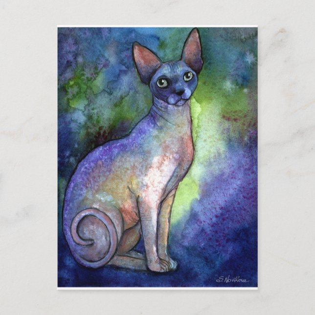 Watercolor Sphynx Sphinx Cat # 2 painting Postcard (Front)