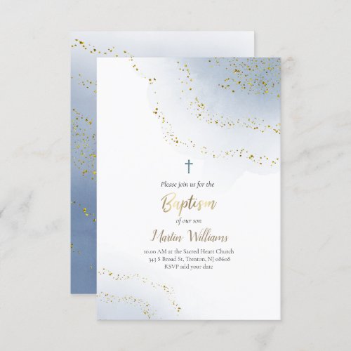 watercolor splash and FAUX foil confetti Baptism Invitation