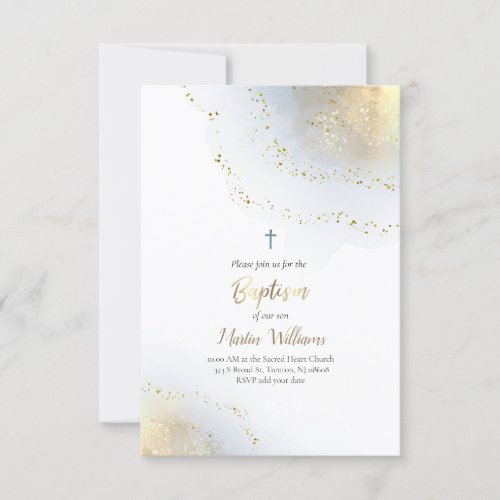 watercolor splash and FAUX glitter  Baptism Invitation