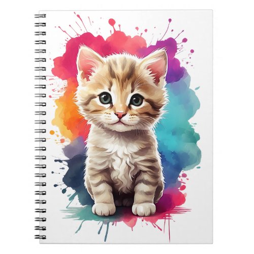 Watercolor Splash Art Cute Kitten Splatter Paint Notebook