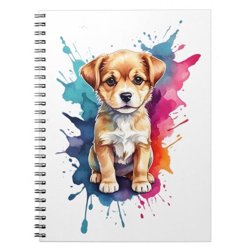 Watercolor Splash Art Cute Puppy Splatter Paint Notebook
