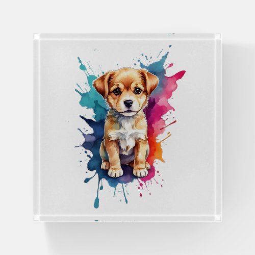 Watercolor Splash Art Cute Puppy Splatter Paint Paperweight