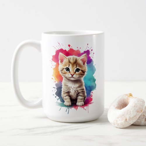 Watercolor Splash Art Kitten Splatter Paint Large Coffee Mug