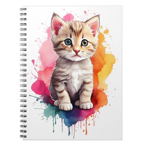 Watercolor Splash Art Kitty Cat Splatter Paint Notebook