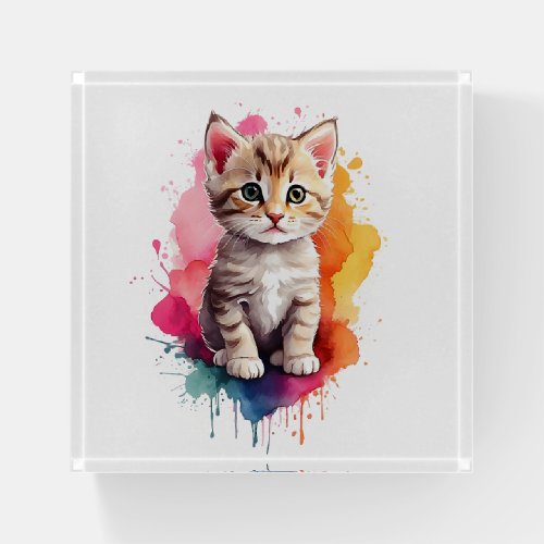 Watercolor Splash Art Kitty Cat Splatter Paint Paperweight