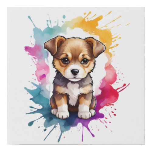 Watercolor Splash Art Puppy Dog Splatter Paint Faux Canvas Print