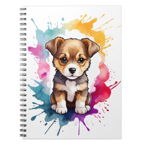 Watercolor Splash Art Puppy Dog Splatter Paint Notebook