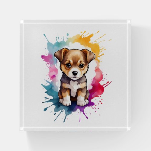 Watercolor Splash Art Puppy Dog Splatter Paint Paperweight