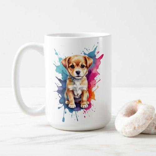 Watercolor Splash Art Puppy Splatter Paint Large Coffee Mug