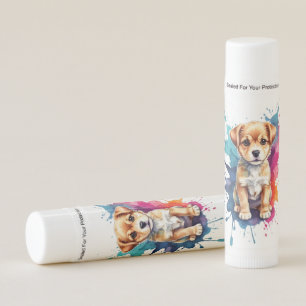 Watercolor Splash Art Puppy Splatter Paint Large Lip Balm