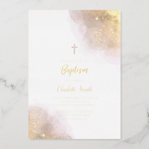 watercolor splash Baptism Foil Invitation