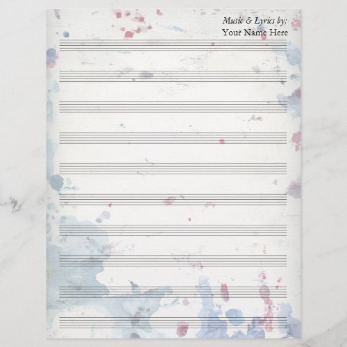 Watercolor Splash  Blank Sheet Music 10 Stave