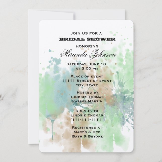 Watercolor Splash Bridal Shower Invitation (Front)