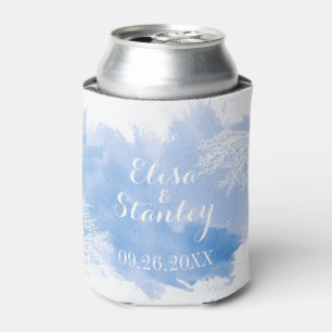 Watercolor splash coral reef blue wedding can cooler
