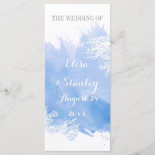 Watercolor splash coral reef blue wedding program