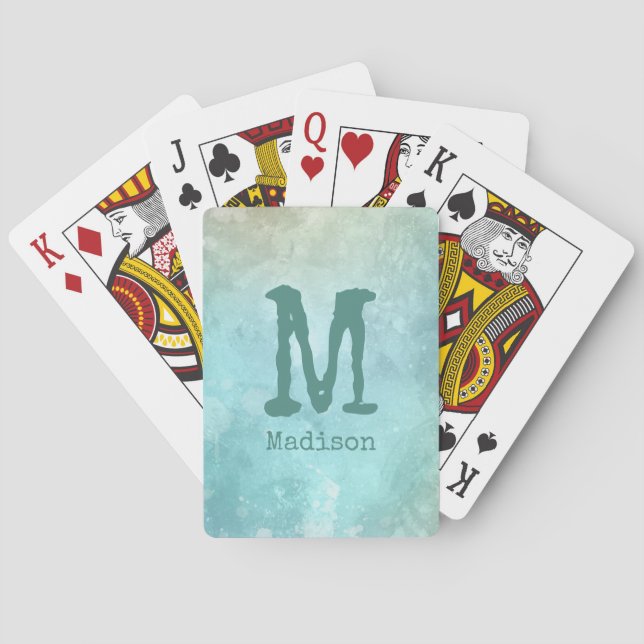 Watercolor Splash custom monogram playing cards (Back)