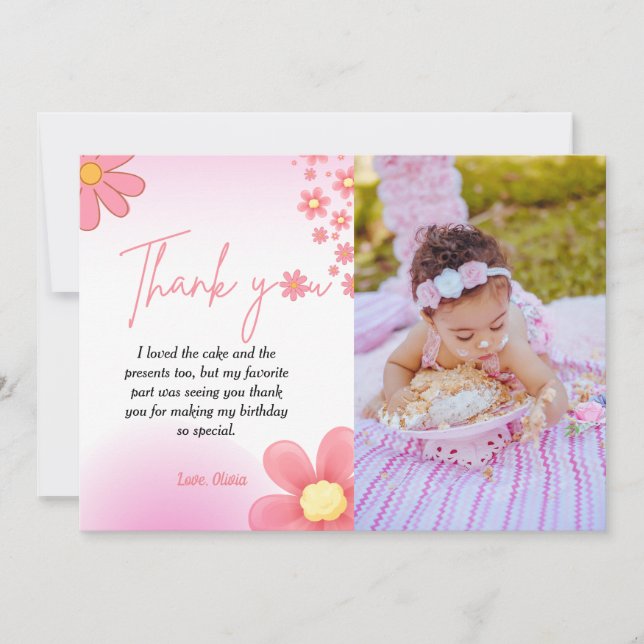 Watercolor splash daisy birthday thank you card (Front)