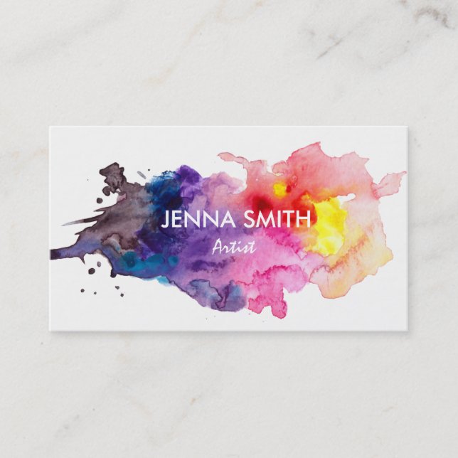Watercolor Splash Design Artist Business Card (Front)
