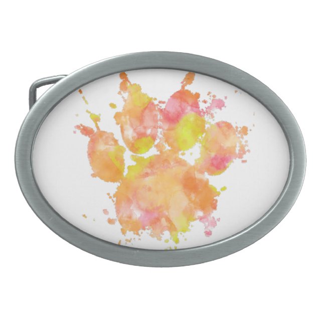Watercolor Splash Dog Paw Print Belt Buckle (Front)