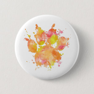 Watercolor Splash Dog Paw Print Button